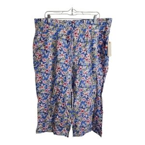 Land 'N Sea Washable Linen Floral Pull On Wide Leg Cropped Coastal Beach Pant XL